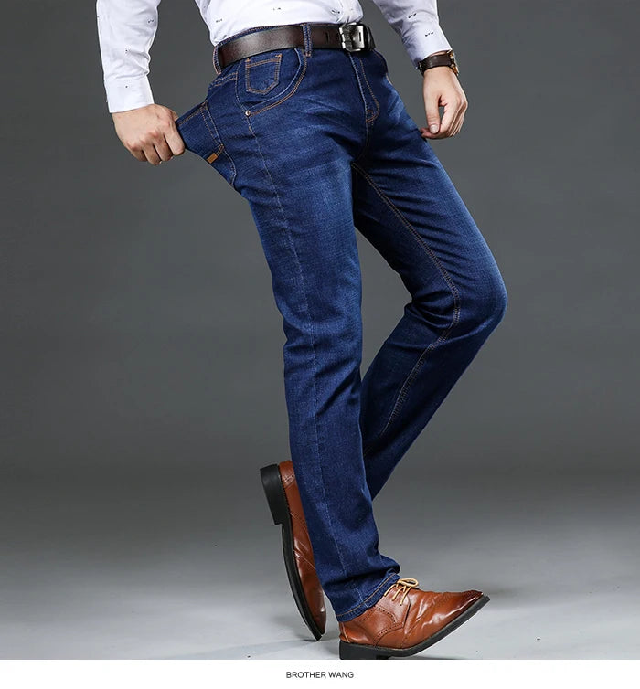 Spring and Autumn New Classic Men's Large Size Jeans Fashion Business Casual Stretch Slim Black Blue Men's Brand Pants