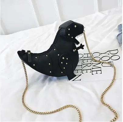 Trend Fashion 3D Dinosaur Design Rivets Pu Leather Girl's Chain Purse Shoulder Bag Tote Ladies Crossbody Mini Messenger Bag Flap