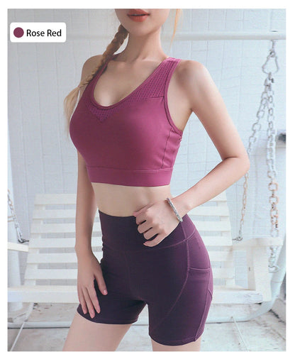 Breathable Mesh Sports Bra for Women Comfortable Yoga Gym Shirt High Impact Active Crop Fitness Push Up Brassiere Sportswear