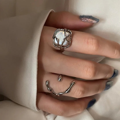 FOXANRY INS Fashion Silver Color Finger Rings for Women 2022 Hot Sale Creative Simple Irregular Geometric Party Jewelry