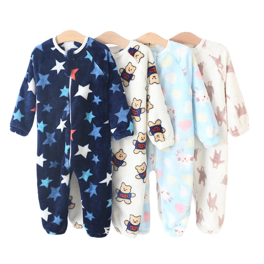 Toddler Bodysuits Girls Flannel Rompers Children Casual Sleepwear Costume Onesies For Boy Cartoon Print Plus Velvet Baby Pajamas