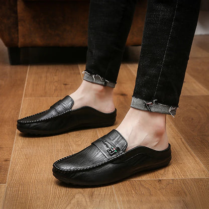 Slippers For Men Loafers Leather Indoor Home Slippers Men Spring Slip On Soft Comfor Black Bedroom Indoor Flat Men Shoes