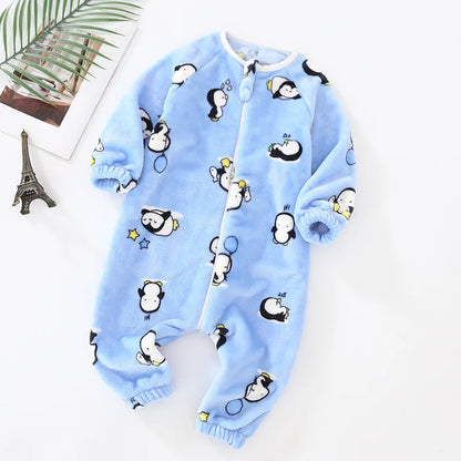 Toddler Bodysuits Girls Flannel Rompers Children Casual Sleepwear Costume Onesies For Boy Cartoon Print Plus Velvet Baby Pajamas