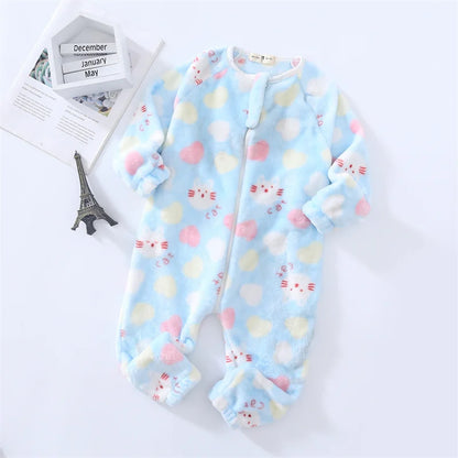 Toddler Bodysuits Girls Flannel Rompers Children Casual Sleepwear Costume Onesies For Boy Cartoon Print Plus Velvet Baby Pajamas