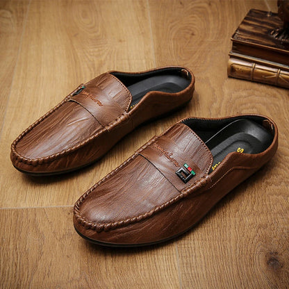 Slippers For Men Loafers Leather Indoor Home Slippers Men Spring Slip On Soft Comfor Black Bedroom Indoor Flat Men Shoes