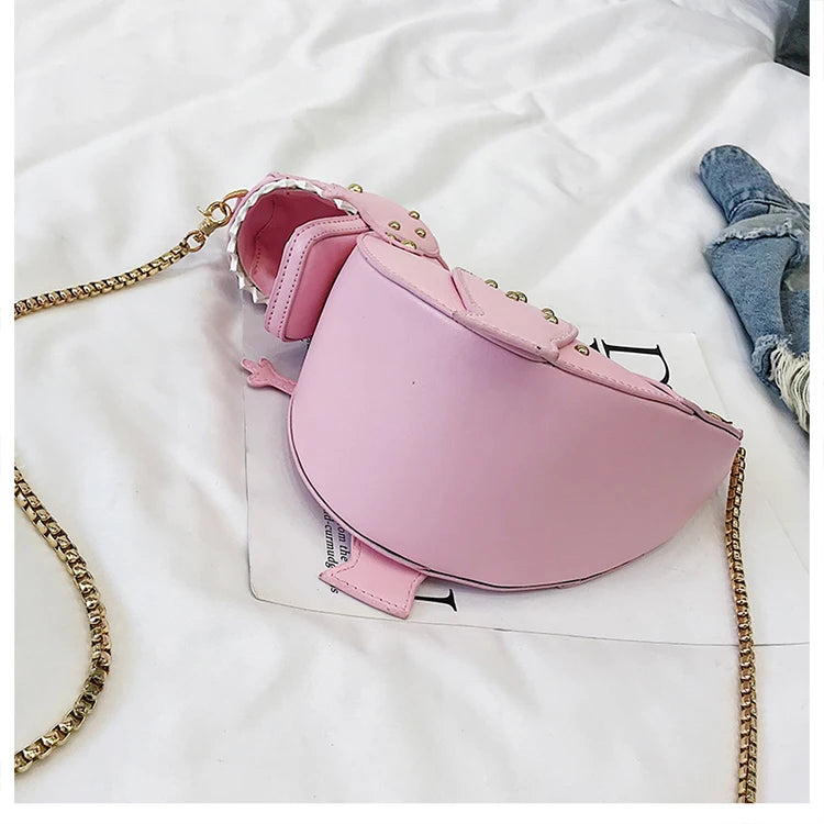 Trend Fashion 3D Dinosaur Design Rivets Pu Leather Girl's Chain Purse Shoulder Bag Tote Ladies Crossbody Mini Messenger Bag Flap