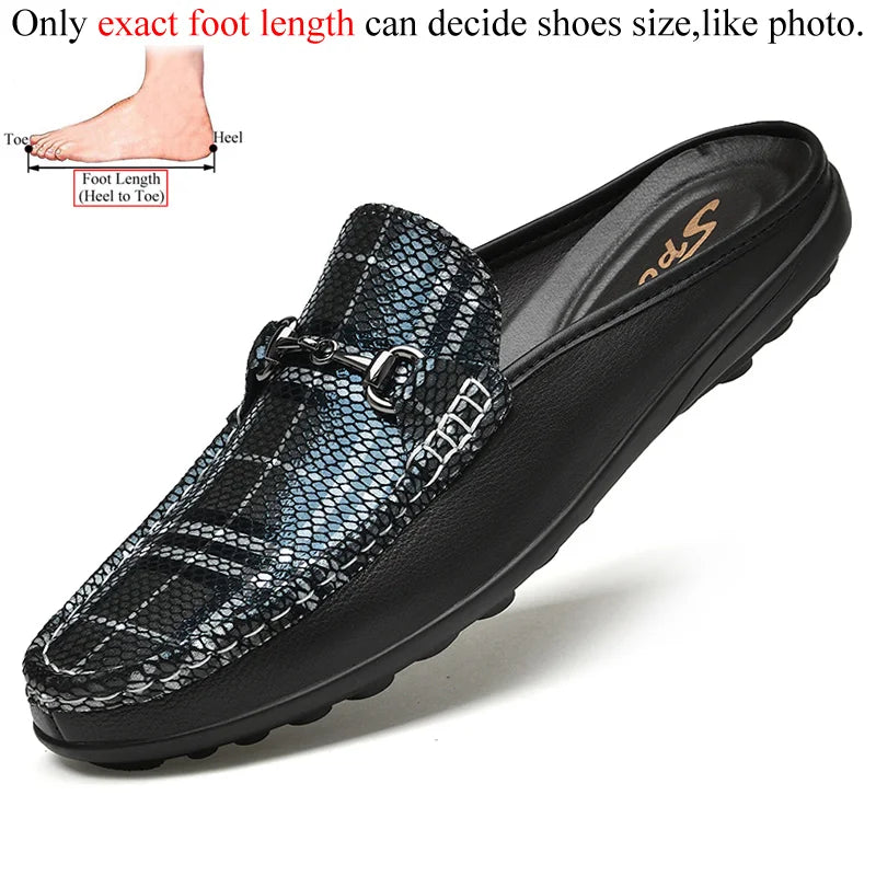 Summer Men Fashion Genuine Leather Half Shoes Slip On Moccasins Homme Casual Italian Style Dropshipping Store  Best Selling