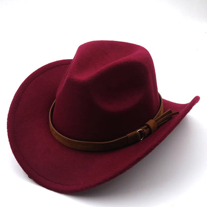 Fashion Men Women Western Cowboy Hat With Cow Head Band Wide Brim Hat Pop Jazz Hat Winter Wool Hat Size 56-58CM