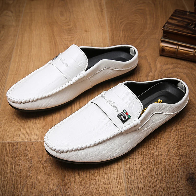 Slippers For Men Loafers Leather Indoor Home Slippers Men Spring Slip On Soft Comfor Black Bedroom Indoor Flat Men Shoes