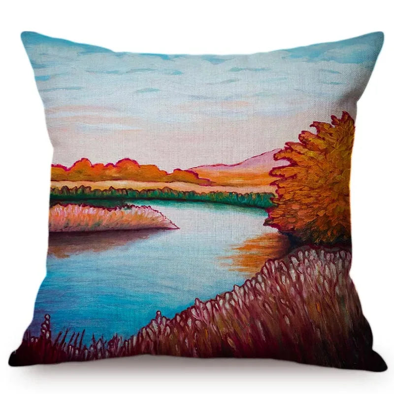 African landscape Oil Painting Art Style Cushion Cover Countryside Fields Gardens Scenery Home Decor Sofa Throw Pillow Cover