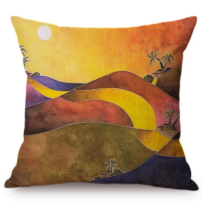 African landscape Oil Painting Art Style Cushion Cover Countryside Fields Gardens Scenery Home Decor Sofa Throw Pillow Cover