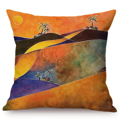 African landscape Oil Painting Art Style Cushion Cover Countryside Fields Gardens Scenery Home Decor Sofa Throw Pillow Cover