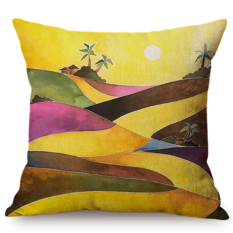 African landscape Oil Painting Art Style Cushion Cover Countryside Fields Gardens Scenery Home Decor Sofa Throw Pillow Cover