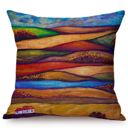 African landscape Oil Painting Art Style Cushion Cover Countryside Fields Gardens Scenery Home Decor Sofa Throw Pillow Cover