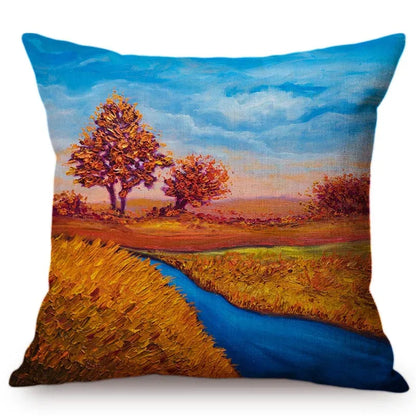 African landscape Oil Painting Art Style Cushion Cover Countryside Fields Gardens Scenery Home Decor Sofa Throw Pillow Cover