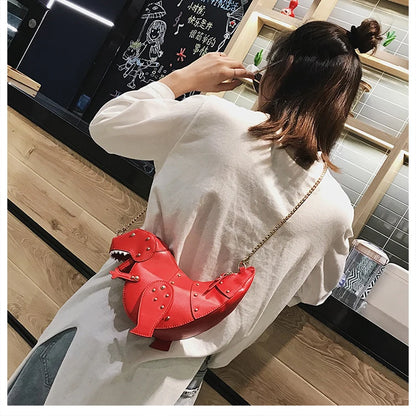 Trend Fashion 3D Dinosaur Design Rivets Pu Leather Girl's Chain Purse Shoulder Bag Tote Ladies Crossbody Mini Messenger Bag Flap