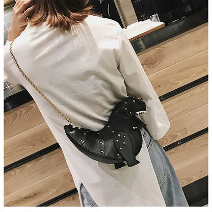 Trend Fashion 3D Dinosaur Design Rivets Pu Leather Girl's Chain Purse Shoulder Bag Tote Ladies Crossbody Mini Messenger Bag Flap