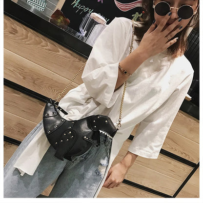 Trend Fashion 3D Dinosaur Design Rivets Pu Leather Girl's Chain Purse Shoulder Bag Tote Ladies Crossbody Mini Messenger Bag Flap