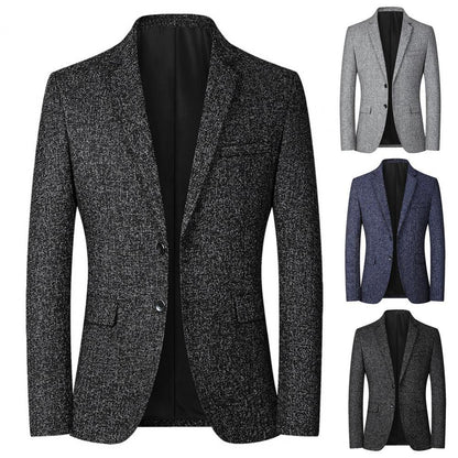 Men Blazer Solid Color Single-breasted Autumn Winter Lapel Buttons Suit Jacket for Daily Wear