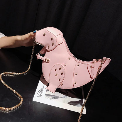 Trend Fashion 3D Dinosaur Design Rivets Pu Leather Girl's Chain Purse Shoulder Bag Tote Ladies Crossbody Mini Messenger Bag Flap