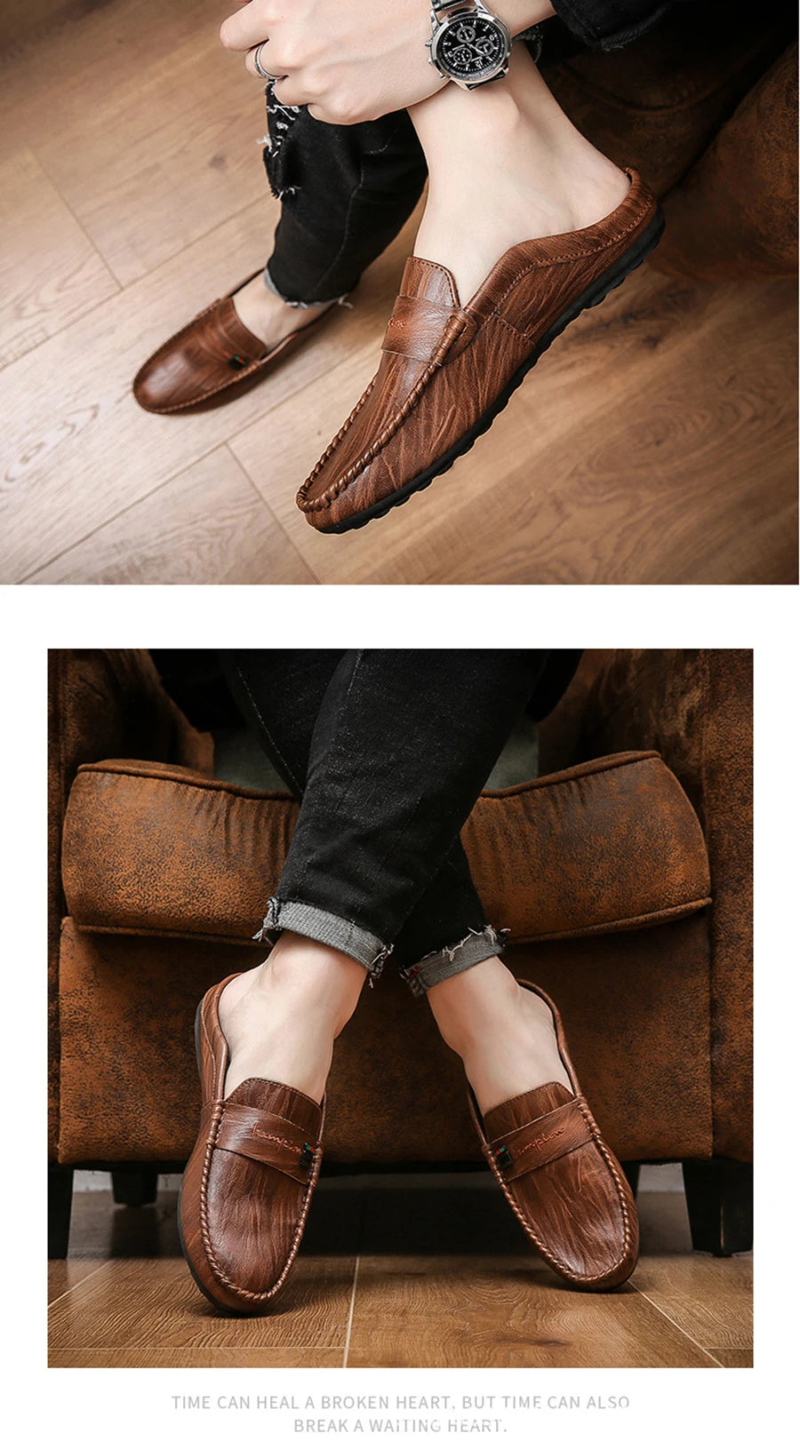 Slippers For Men Loafers Leather Indoor Home Slippers Men Spring Slip On Soft Comfor Black Bedroom Indoor Flat Men Shoes