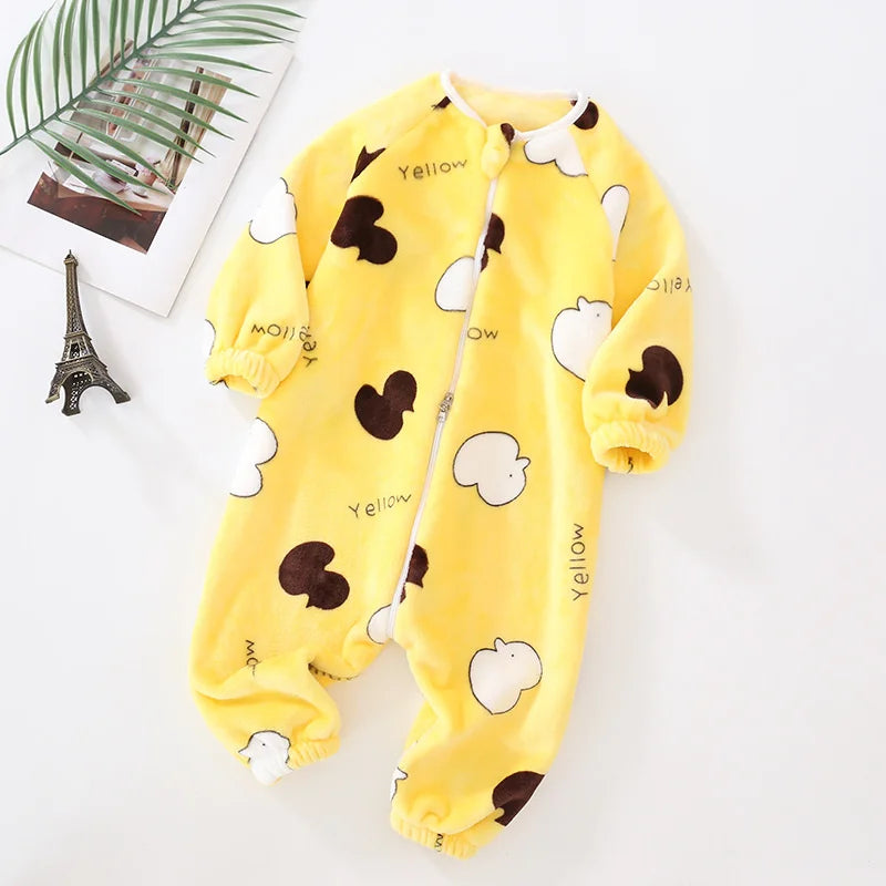 Toddler Bodysuits Girls Flannel Rompers Children Casual Sleepwear Costume Onesies For Boy Cartoon Print Plus Velvet Baby Pajamas