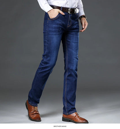 Spring and Autumn New Classic Men's Large Size Jeans Fashion Business Casual Stretch Slim Black Blue Men's Brand Pants