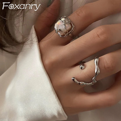 FOXANRY INS Fashion Silver Color Finger Rings for Women 2022 Hot Sale Creative Simple Irregular Geometric Party Jewelry