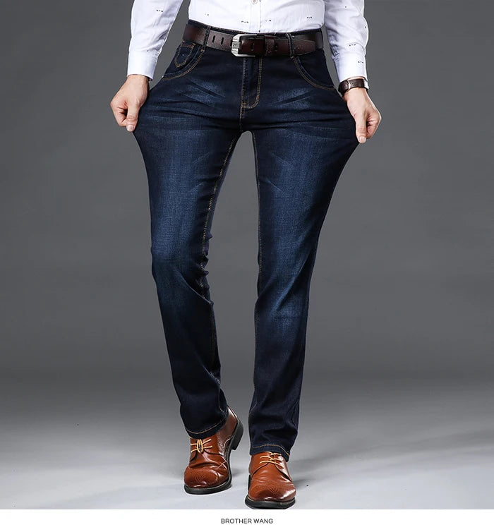 Spring and Autumn New Classic Men's Large Size Jeans Fashion Business Casual Stretch Slim Black Blue Men's Brand Pants