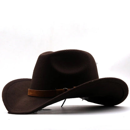 Fashion Men Women Western Cowboy Hat With Cow Head Band Wide Brim Hat Pop Jazz Hat Winter Wool Hat Size 56-58CM