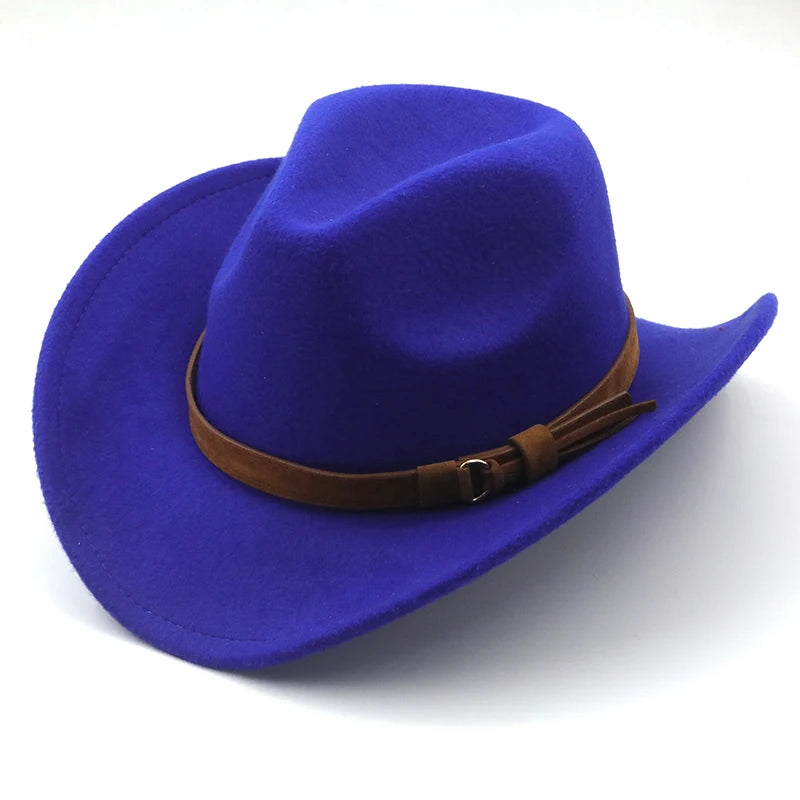 Fashion Men Women Western Cowboy Hat With Cow Head Band Wide Brim Hat Pop Jazz Hat Winter Wool Hat Size 56-58CM