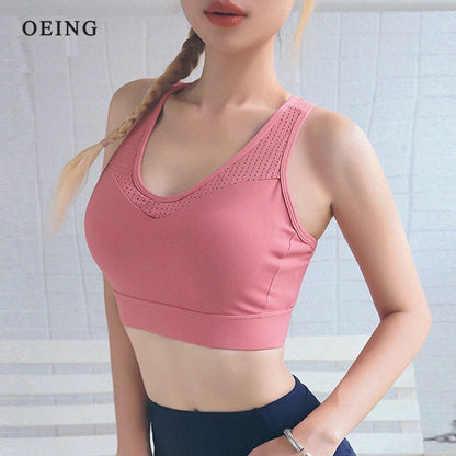 Breathable Mesh Sports Bra for Women Comfortable Yoga Gym Shirt High Impact Active Crop Fitness Push Up Brassiere Sportswear