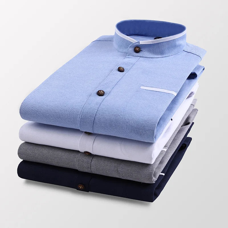 Men Shirt Long Sleeve Stand Oxford Business Dress Casual Shirts Slim Fit Brand Weeding Shirt White Blue Man Shirt 5XL DS414