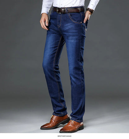 Spring and Autumn New Classic Men's Large Size Jeans Fashion Business Casual Stretch Slim Black Blue Men's Brand Pants