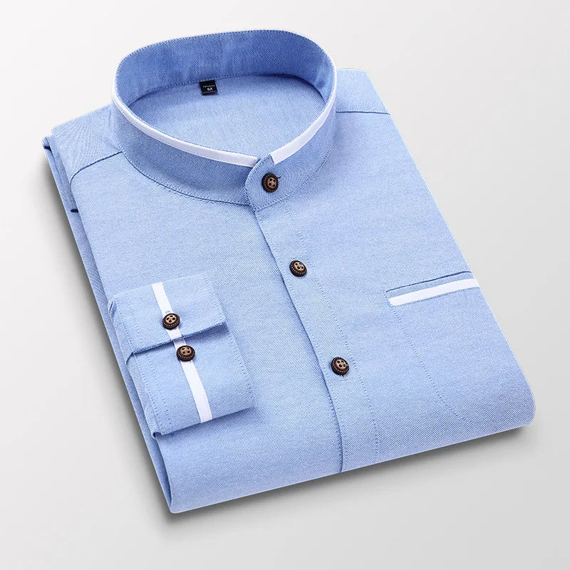 Men Shirt Long Sleeve Stand Oxford Business Dress Casual Shirts Slim Fit Brand Weeding Shirt White Blue Man Shirt 5XL DS414