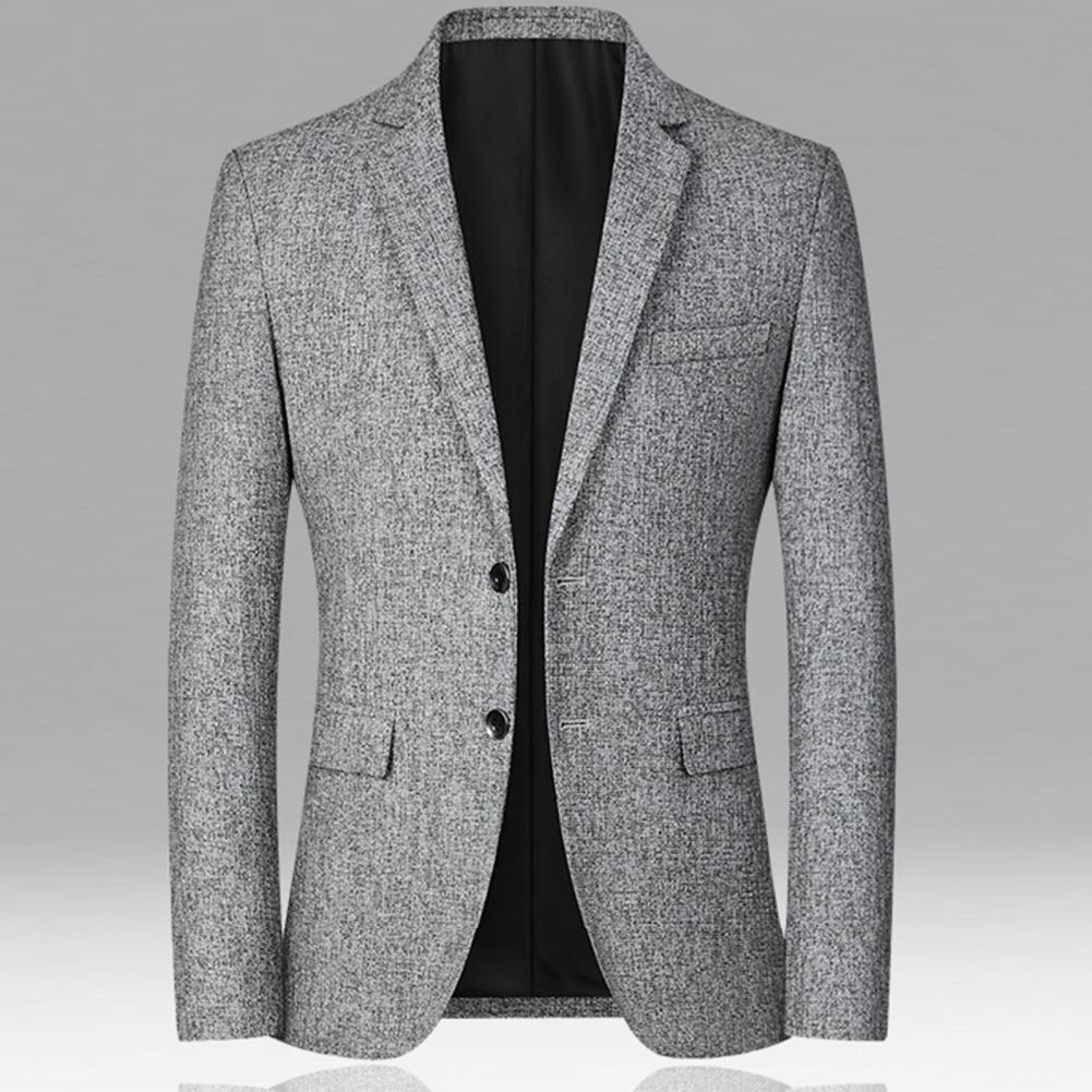 Men Blazer Solid Color Single-breasted Autumn Winter Lapel Buttons Suit Jacket for Daily Wear