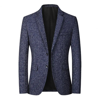 Men Blazer Solid Color Single-breasted Autumn Winter Lapel Buttons Suit Jacket for Daily Wear