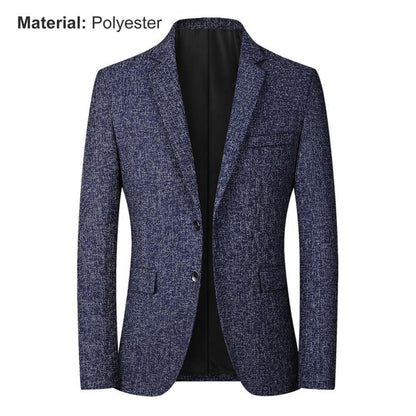 Men Blazer Solid Color Single-breasted Autumn Winter Lapel Buttons Suit Jacket for Daily Wear