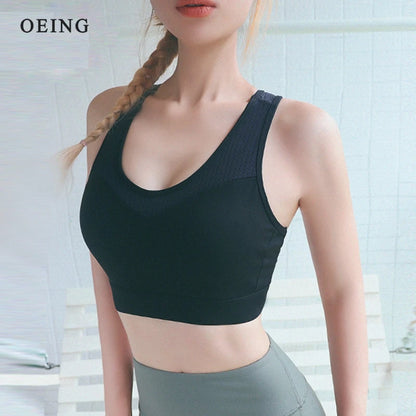 Breathable Mesh Sports Bra for Women Comfortable Yoga Gym Shirt High Impact Active Crop Fitness Push Up Brassiere Sportswear