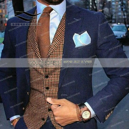 Mens Suit Vest Lapel V Neck Wool Wool Plaid Casual Formal Business Vest Waistcoat Groomman For Wedding Green/Brown/Grey/Coffe