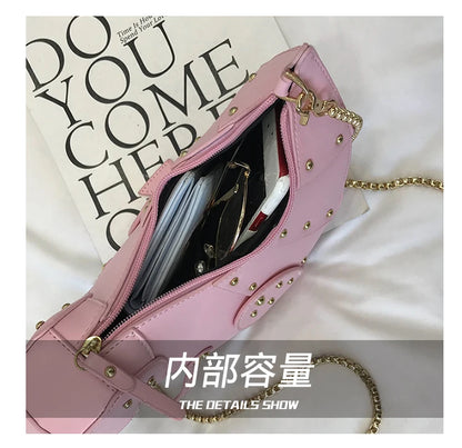 Trend Fashion 3D Dinosaur Design Rivets Pu Leather Girl's Chain Purse Shoulder Bag Tote Ladies Crossbody Mini Messenger Bag Flap