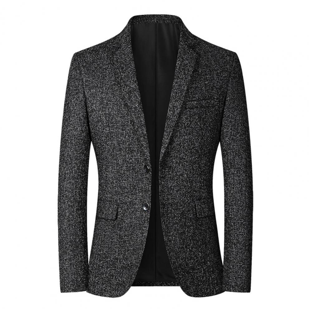 Men Blazer Solid Color Single-breasted Autumn Winter Lapel Buttons Suit Jacket for Daily Wear