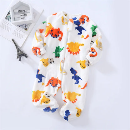 Toddler Bodysuits Girls Flannel Rompers Children Casual Sleepwear Costume Onesies For Boy Cartoon Print Plus Velvet Baby Pajamas