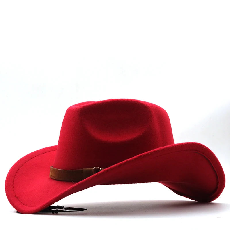 Fashion Men Women Western Cowboy Hat With Cow Head Band Wide Brim Hat Pop Jazz Hat Winter Wool Hat Size 56-58CM