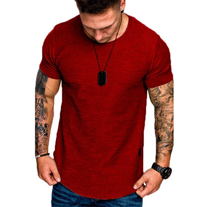 Short Sleeve shirt Streetwear Hip Hop Summer T Shirt Men Longline Curved Hem Fitness Shirt Streetwear Slim Funny T-Shirt Plus Size M-3XL