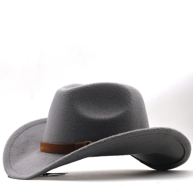 Fashion Men Women Western Cowboy Hat With Cow Head Band Wide Brim Hat Pop Jazz Hat Winter Wool Hat Size 56-58CM