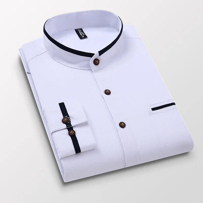 Men Shirt Long Sleeve Stand Oxford Business Dress Casual Shirts Slim Fit Brand Weeding Shirt White Blue Man Shirt 5XL DS414