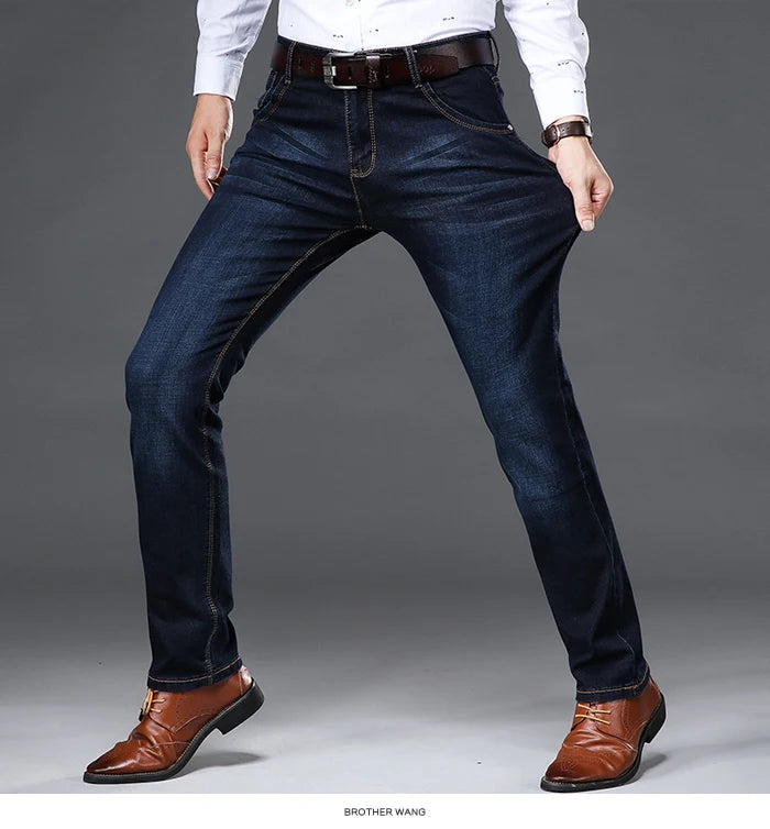 Spring and Autumn New Classic Men's Large Size Jeans Fashion Business Casual Stretch Slim Black Blue Men's Brand Pants