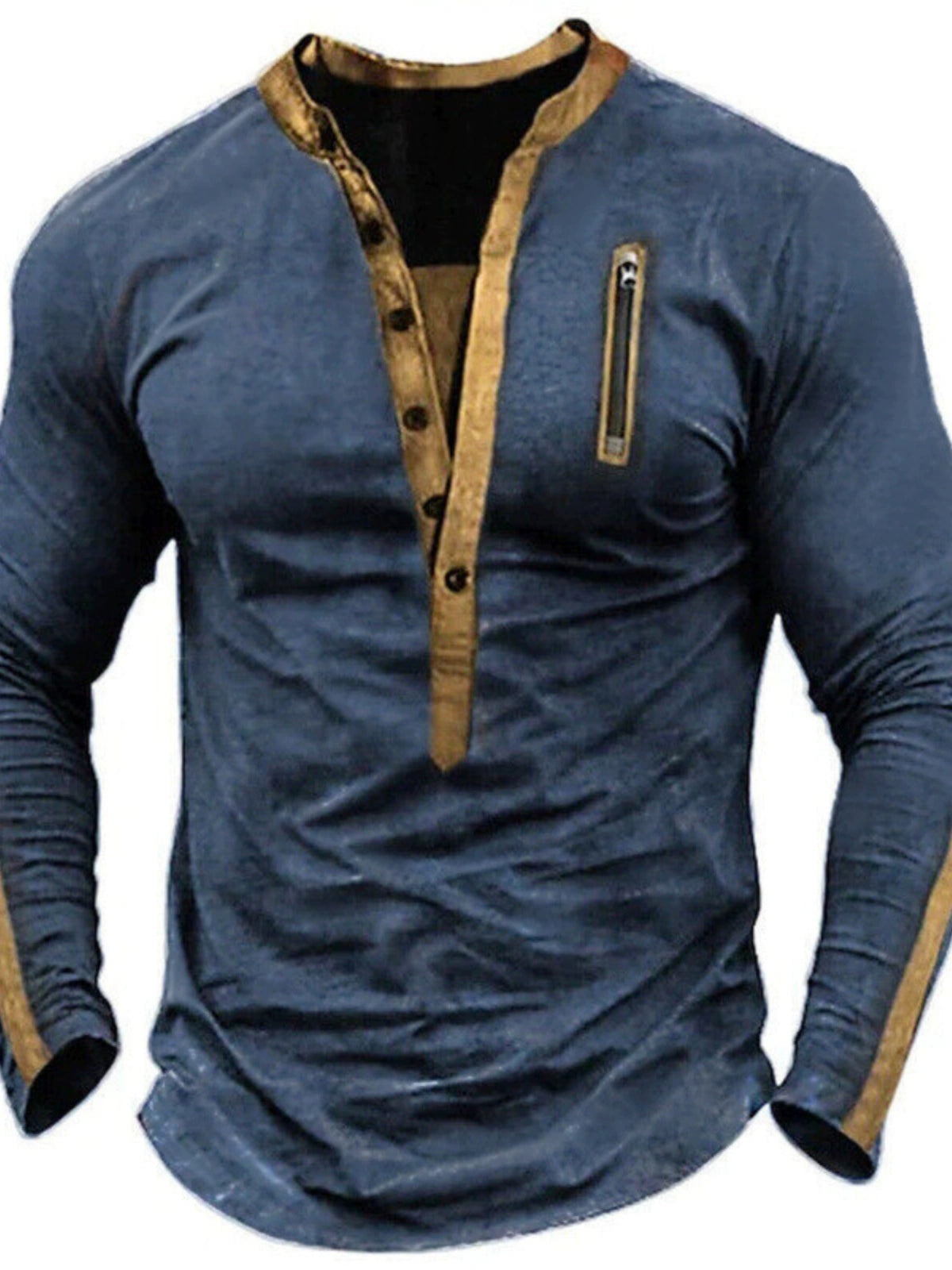 Casual Retro Pure Color Long Sleeves Casual Henley Shirt