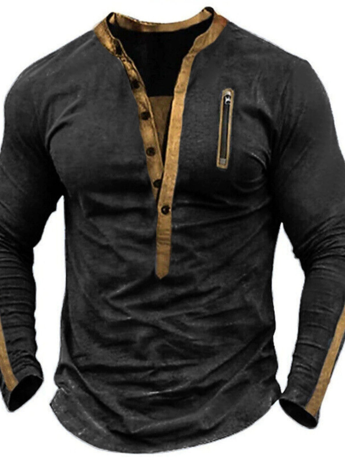 Casual Retro Pure Color Long Sleeves Casual Henley Shirt